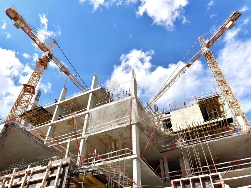 A construction development site with cranes